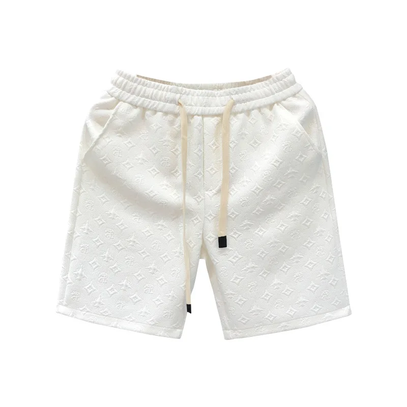 Men's 100% Cotton Jacquard Shorts Solid Color Summer Casual Pants Loose Fit Big Size Men's Shorts