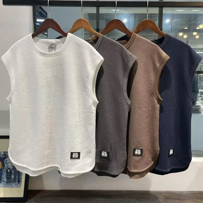 Summer Retro Streetwear Men's Vest Shirt Men's Sporty Sleeveless Tank Top Loose Fit Gym Workout Men's Sleeveless T-Shirt